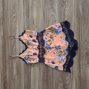 Floral print & lace Romper